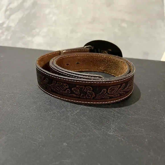 Tony Lama Brass Belt Buckle with Nocona Leather Belt Mens 40 Brown Texas